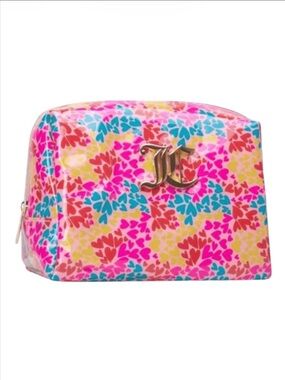 Juicy Couture Multi-Color Heart Print Soft PVC Wedge Cosmetic Bag